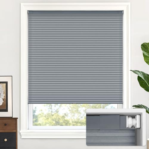 LazBlinds Jalousie, schnurlos, zellular, für Fenster, kein Werkzeug, kein Bohren, Lichtfilterung, für Fenstergröße 94 x 163 cm (B x H), Dunkelgrau