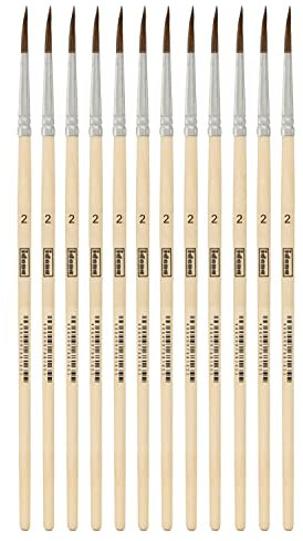 Idena 90087 - Pinceaux de poils, taille 2, avec manche en bois non verni, set de 12, Pinceaux de peinture pour écoliers Hobbykünstler