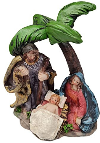 Magie di Natale Natività monoblocco con 3 figure per presepe in ceramica con palma moderna per presepe h 12 cm (Palma)
