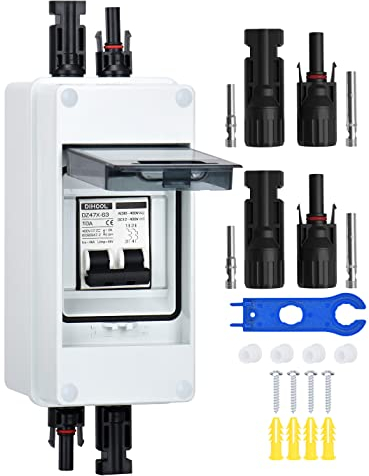 DC Trennschalter PV Anlage Leitungsschutzschalter Sicherungsautomat 2 Polig 10A 12V (12V-400V) Mit Kabel Solarstecker IP65 Wasserdicht Gehäuse (10A)