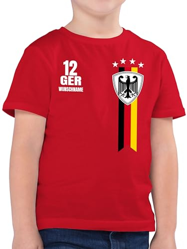 Kinder T-Shirt Jungen - 2024 Fussball EM Fanartikel - Germany WM Fan Deutschland - 104 (3/4 Jahre) - Rot - Deutscher t- Shirt fußball Kind deutsch Trikot fussballkleidung Jungs fussbal Deutschen