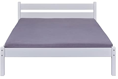 Inter Link - Bett - Massivholzbett - Kiefer echtholz- Stabiles Bett mit langer Lebensdauer - Für Erwachsene, Kinder, Jugendliche - Doppelbett - Bett mit Rost - Weiß lackiert - Vilmo Bett 140 x 190 cm