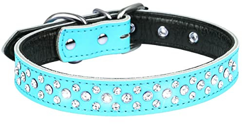 Serijoars Strass Hundehalsband für Kleine Mittlere Große Hunde, Einstellbar Glitzernd Kristall Weich Echtes Leder Bling Hundehalsbänder (S, Hellblau)