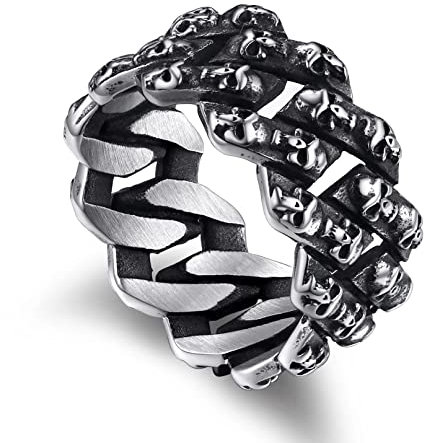 Bandmax Gothic Totenkopf Ringe Edelstahl Ringe Herren Größe 69 Kante Bandring 10,5 MM Breite Ketten Fingerring Freundschaftsring Ring Schmuck Accessoires für Geburtstag
