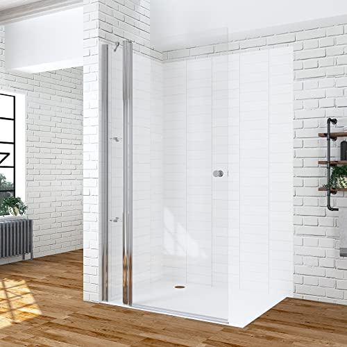 Walk-in-Dusche Duschtür mit Festteil 105 cm Duschabtrennung 2 teilig pendelbar Duschwand Glas Glastür Duschtrennwand Duschablage Klarglas 6 mm NANO-Beschichtung OHNE Magnetprofil-Set OHNE Duschwanne