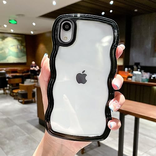 QLTYPRI Kompatibel mit iPhone XS Max Hülle, iPhone XS Max Transparent Handyhülle Aesthetic Curly Case Frauen Mädchen Girls Süßes Wellen Design Silikon TPU Bumper Schutzhülle - Schwarz