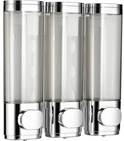 Ribech Distributeur de Savon Mural pour Douche,3x300ml Distributeur Gel Douche Mural sans Percage,Distributeur shampoing et Gel Douche Salle de Bain pour Cuisine hôtel de Toilette (argenté)