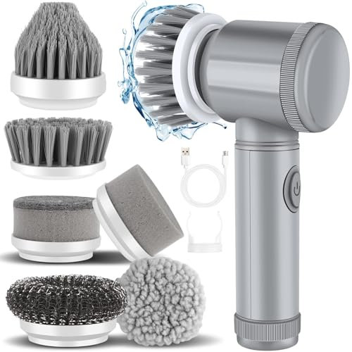 Brosse de nettoyage électrique manuelle avec 6 brosses de rechange, rotatives, brosse de nettoyage, nettoyant pour joints de carrelage, cuisine, salle de bain, carrelage, lavabo, salle de bains, sols,