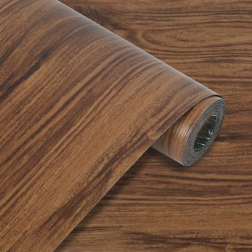 Revêtement de Sol en PVC Aspect Bois, Carreaux Adhésifs pour Sol en Vinyle - Épaisseur 0,15cm - Antidérapant - Imperméable - Panneaux Muraux, 40x300cm - 1,2m²(Bois Marron)