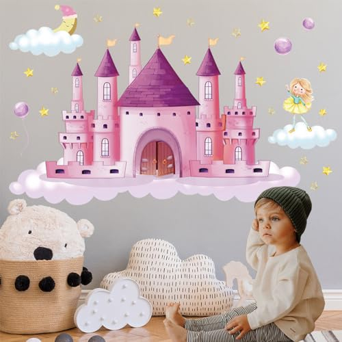 YUKQEYLE Wandtattoo Schloss Mädchen Wandaufkleber Deko Kinder Wandsticker Babyzimmer Schlafzimmer Wanddeko Selbstklebend Junge Spielzimmer Kindergarten Schule Wandbild B