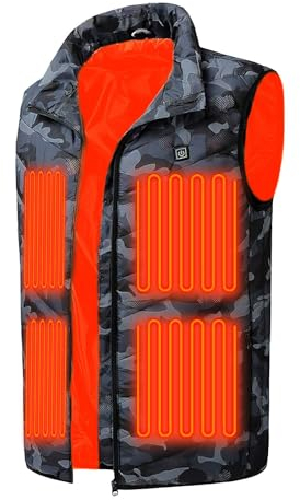 lifetter Beheizbare Weste, Heizweste für Damen Herren, Weiche und Warme Beheizte Weste mit 10000mAh akku, 3 Einstellbar Temperatur, Beheizte Jacke für Outdoor Skifahren Angeln Camping (M, Tarnung)