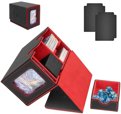 HIMOMO Deck Box para Magic the Gathering, Magic Commander Deck Box para más de 200+ cartas de TCG, Compatible con MTG, YGO, PTCG, con 2 divisores y 1 bandeja para dados (Rojo)