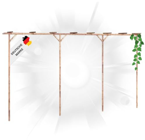 DELUKE® Pergola aus Holz BAMBO | 3,85x2m Bambus | Rankhilfe Pergola Holz Bausatz freistehend Gartendeko Gartenbogen Gartenpergola