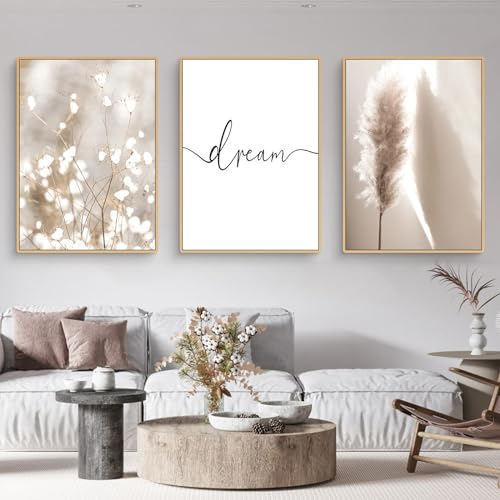 Trayosin 3-teiliges Poster Set,Moderne Boho Pampasgras Bilder Wohnzimmer Deko Schlafzimmer Wandbilder Beige Kunst Bild ohne Rahmen Kunstdruck Leinwandbild (C,50x70cm)