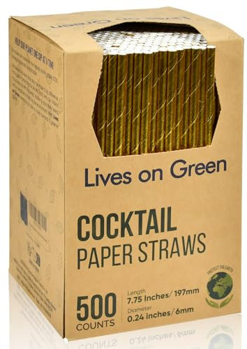 19,7 x 0,6 cm Einweg Trinkhalme aus Goldenem Papier 500 Stück für Cocktails, Hochzeiten, Partys, Standardgröße
