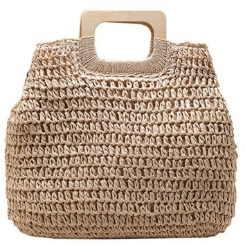 FSJMTQTS Bolso de Mano de Paja para Mujer Bolso de mano de paja personalizado for mujer(marrón)