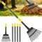 Rechen, Gartenrechen für Blätter, robuste Metall-Laubbesen mit 94-200,7 cm verstellbarem langem Stahlgriff, 11 Zinken, kleine schmale Rechen für Rasen, Hof, Blumenbeet, Gras, Mulch, Strauch, Camping