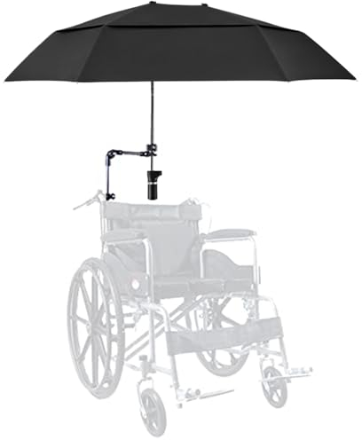 Parapluie de chaise avec une pince réglable, un parapluie de fauteuil roulant de la pluie / UV, 40,9 parasol à double côte étendu pour le landau, la poussette, le vélo, les chaises de plage, le gradi