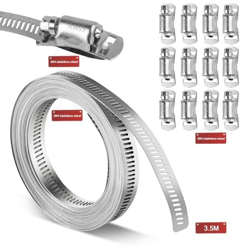 304 Stainless Steel Worm Gear Strapping Clamps, 9.84 Ft With 10 Fasteners - Pipe & Tube Plumbing Clip - Metal Hose Strap