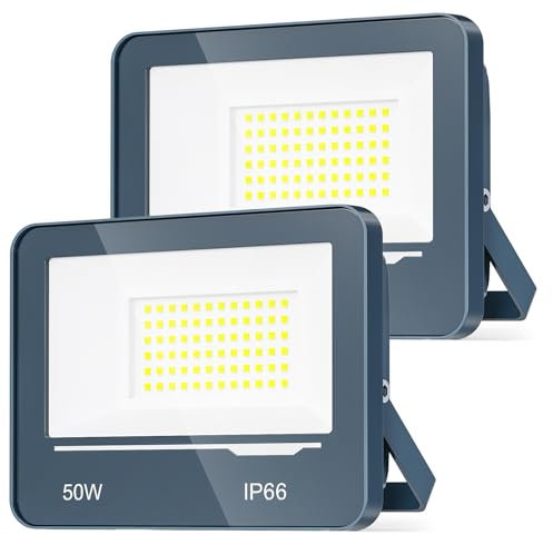 TOPAUBUB Spot LED Extérieur 50W Blanc Froid - 5000LM 6500K IP66 Projecteur LED Extérieur Etanche Lampe Phare Halogene Exterieur Jardin Terrasse(2 Pièce)