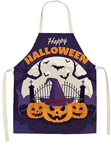 Klamotten Glätter Halloween-Party, Dekoration, Schürze, gruseliges Monstergesicht, Grillschürze, verstellbare Küchenschürze für Damen Herren Reisebügel (C, One Size)