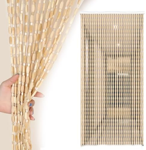 Perlenvorhang Bambus Türvorhang 60x180cm 90cmx200cm Hängevorhang Für Türen Perlen Vorhänge Für Türen, Wohnzimmer, Als Raumteiler Oder Dekoration(Natürliche,60cm x 180cm)
