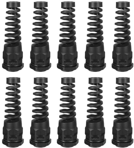 QUARKZMAN 10pcs Tuerca de Cable Impermeable M20 Prensaestopas Espiral de Nylon Tensión Pigtail Unión con Junta para Cable de Hilo de 10-13mm Fijación y Electrodomésticos Negro