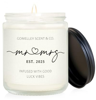 GOMELLEY Mr and Mrs Gifts, Wedding Gifts, Engagement Bridal Shower Gift for Bride and Groom, Handmade Lavender Wedding Candle(7oz)