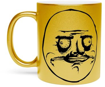 Goldene Tasse aus verchromter Keramik - Me Gusta Meme Face Internet Troll Fun Witz - 325 ml