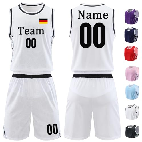 Basketball Trikot Jersey Shirt und Shorts Personalisiert für Erwachsene Kinder Basketball Set Basketball ärmelloser Anzug Basketball Sportbekleidung Basketball Geschenke für Jungs Herren Mädchen