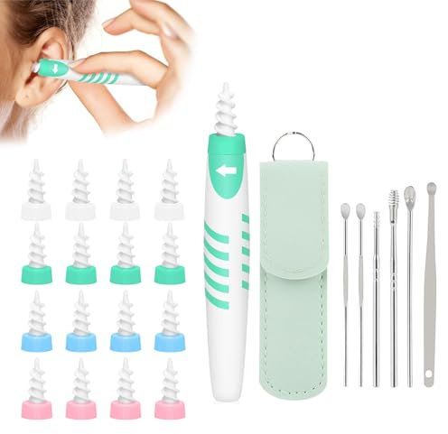 AYNKH Kit d'extraction du cérumen avec 16 embouts en silicone doux, 6 embouts en acier inoxydable et un sac portable pour les enfants et les adultes