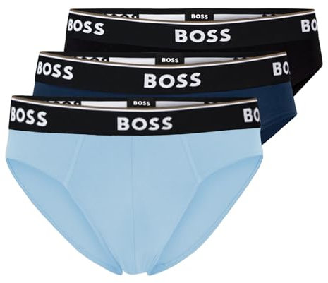 BOSS 3er Pack Herren Power Slips Briefs Unterhosen Cotton Stretch, Farbe:Mehrfarbig, Wäschegröße:M, Artikel:-972 Black/Blue/Light Blue
