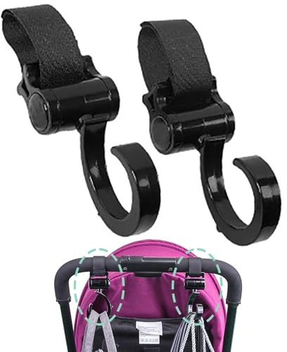 Gancio per passeggino – Gancio per passeggino girevole a 360 gradi per appendere borse | 2 clip per passeggino, clip universali per passeggino, per borse, borse e acquisti