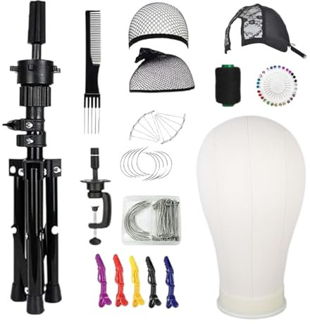 Yuedefly 22 Inch Wig Head, Canvas & Polyurethane Foam Wig Stand Tripod with Head, Styling Accessories