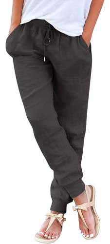 Svanco Leinenhose Damen Sommer Leicht Luftig Stoffhose Viskose Musselin Hose Lockere Stretch Sommerhose mit Kordelzug und Taschen