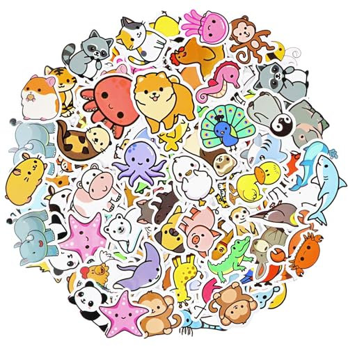 Dewocke 100 Unique Cartoon Animal Stickers, Waterproof Vinyl Decals for Kids, Teens & Adults - Cute Party Bag Fillers, Scrapbooking Supplies, Phone, Laptop, Water Bottle, Skateboard Decor (Animal 1)