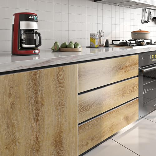 Livelynine Kitchen Worktop Covering Vinyl Self Adhesive Wallpaper Wood Grain Kitchen Worktop Vinyl Wrap for Furniture 40CMx5M Sticky Back Plastic for Cupboards Doors Table Top Bathroom Kicthen Counter