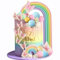 Rainbow Cake Topper Balls Cake Decorations Boho Cake Topper with Macaron Balls Artificial Flowers and Butterflies for Baby Shower Unicorn Birthday Themed Party Supplies