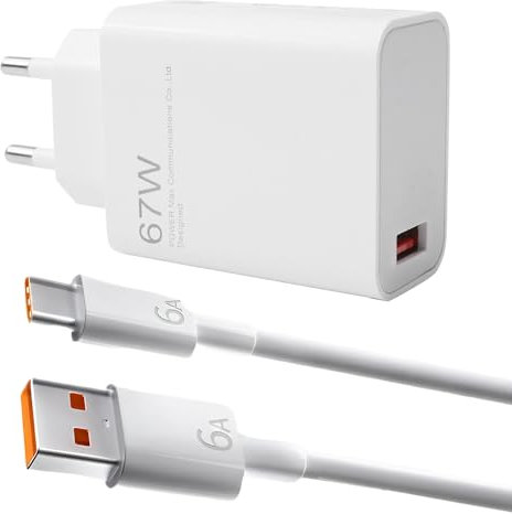 Caricatore Rapido USB-C 67W per Xiaomi Redmi con Cavo 1M, Adattatore Turbo Ricarica Veloce Compatibile con Xiaomi Redmi Note 13 Pro, 12S Ultra, 11T, Poco F5, X5 Pro, Mi 12, Mi 11 Ultra e Altri Modelli