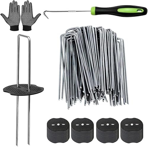 Unkrautvlies Haken,Erdanker 60 Stück+60 Stück Unterlegscheiben,Anti Rost Verzinkte Bodenanker,Unkrautvlies Erdanke,Erdanker für Unkrautvlies,Für Gärten, Mulch Und Kunstrasen,Camping,Reisen