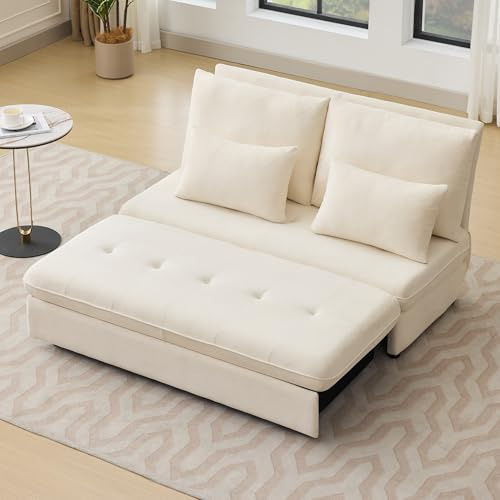 Huayz Ecksofa, Sofa mit Schlaffunktion,Klappbares Schlafsofa,Schlafcouch mit Stauraum,Chenille-Stoff, Dicke Kissen, ausziehbare Aufbewahrungsbox. Geeignet für Wohnzimmer, Wohnungen usw. (Beige)