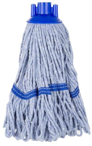 Jantex Highly Absorbent Deck Mop Head, Blue Stripe, 200g | Threaded socket easily attaches to standard handles to speed up commercial floor cleaning in busy catering venues.