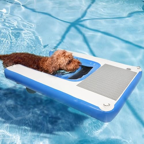 Dailify Aufblasbare Hundefloßrampe Schwimmende Hunderampenleiter für Pools Blau Aufblasbare Hunde-Wasserrampen für Pools Stege und Seen, rutschfeste Hunde-Bootsplattform Bis 100 kg