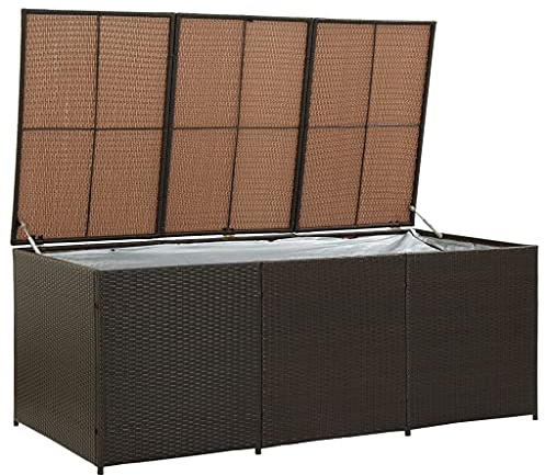 HUAKEHOM Gartenbox Auflagenbox Kissenbox Kiste Gartentruhe Truhe Box Aufbewahrungsbox Auflagenkiste Garten Poly Rattan 180x90x70 cm Braun