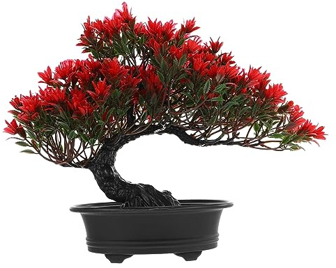 Rot Künstlicher aus Bonsai Kiefernbaum Kunststoff für Innenraumdekoration | Realistische Optik, Natürliche Ausstrahlung, als Szene und Fotorequisit, für Zuhause und Büro