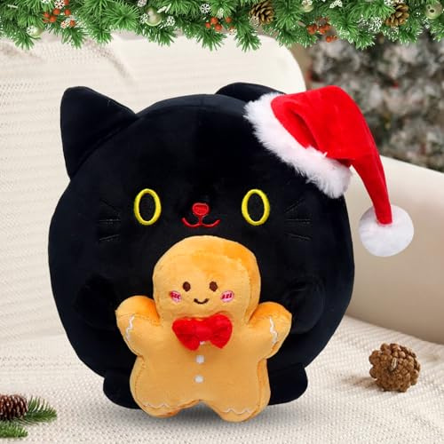 Leonshco Weihnachten Plüschtier, 25 cm Schwarze Katze Lebkuchen Kuscheltier Weihnachten Süße Cartoon Plüsch Spielzeug, Weihnachtsdekorationen, Heimdekoration, zum Umarmen und Spielen