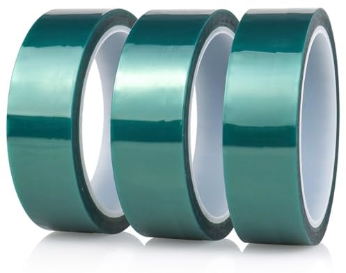 BOMEI PACK 3 Rollen de 30mmx33m Grün PET Klebebänder Hochtemperatur Polyester Klebeband Silikon Malerkrepp für Malen, Pulverbeschichtung, Leiterplatten, Elektronik, Abkleben Löten