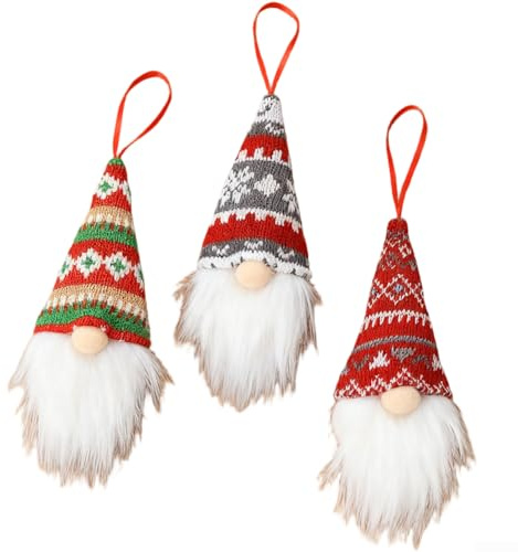 Drei- oder Sechsteiliges Strick-Zwerg-Ornament-Set für Weihnachten, hängende Textilanhänger, skandinavischer Stil, dekorative Elemente für Baum und Haus (A)
