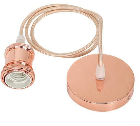 Pendant Light Fitting Kit with E27 Socket Vintage Style, Ceiling Mounted Hanging Lamp Accessory for Indoor Lighting (Rose Gold)