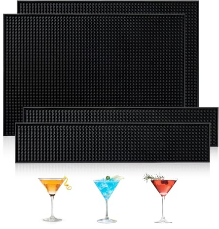 eupdd 4 Stück Barmatte: 45x30+60×10cm Abtropfmatte Silikon | Silikon, Rutschfest für Bar, Club, Café, Restaurant, Cocktail Theke, Serviertheke, Trocknungsunterlage für Barkeeper